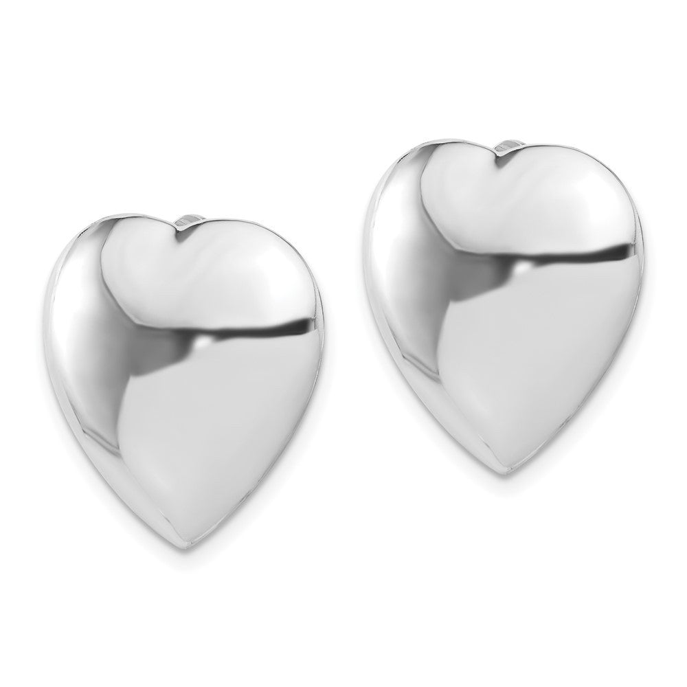 Sterling Silver Rhod-plated Polished Heart Clip Non-Pierced Button Stud Earrings