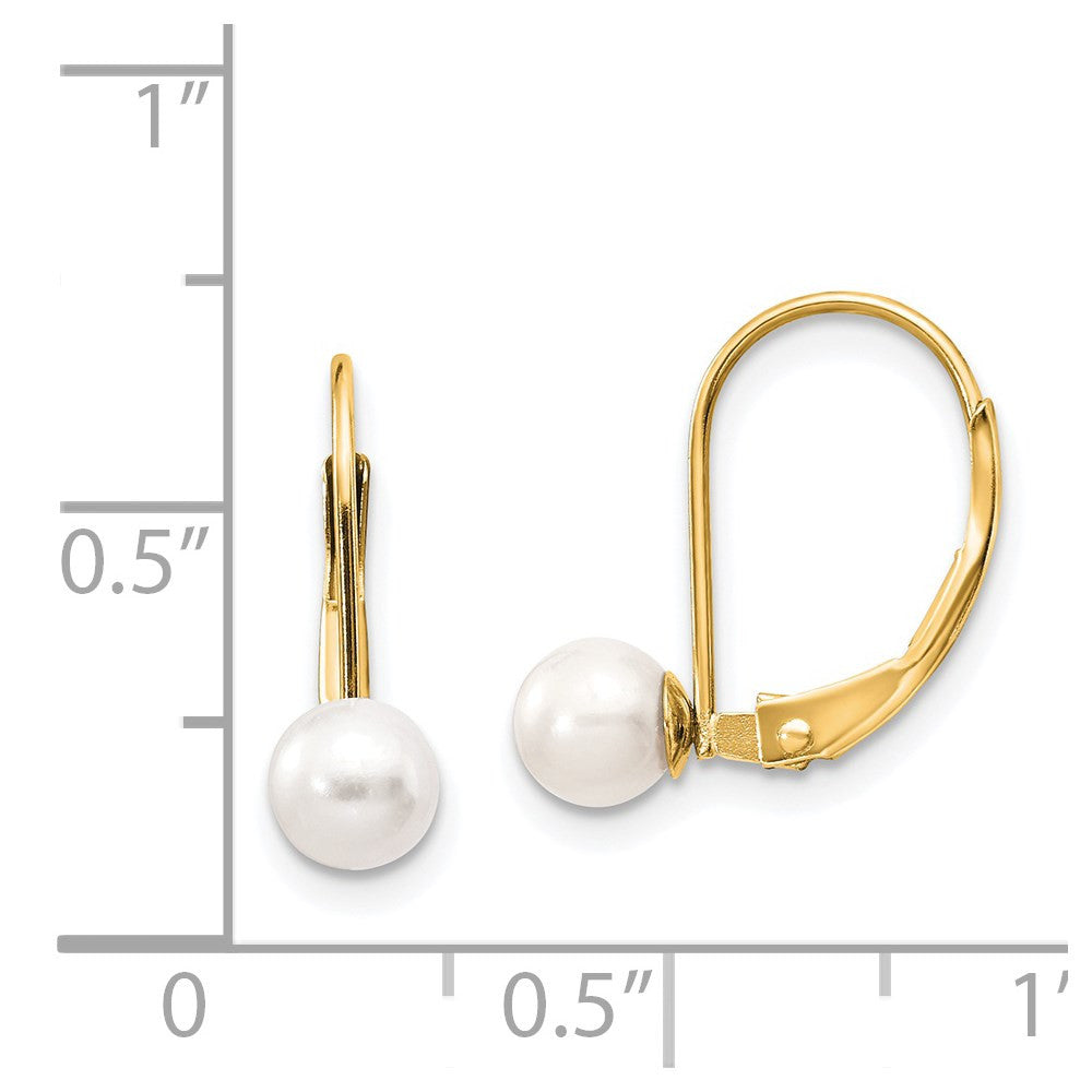 14k Yellow Gold 5-6mm Round Freshwater Cultured Pearl Drop & Dangle Earrings