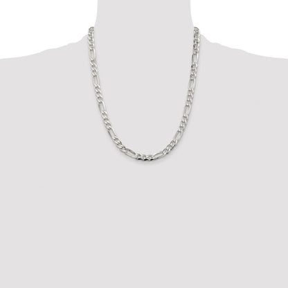 Sterling Silver Rhodium-plated 6.75mm Pav� Flat Figaro Chain Necklace 22"