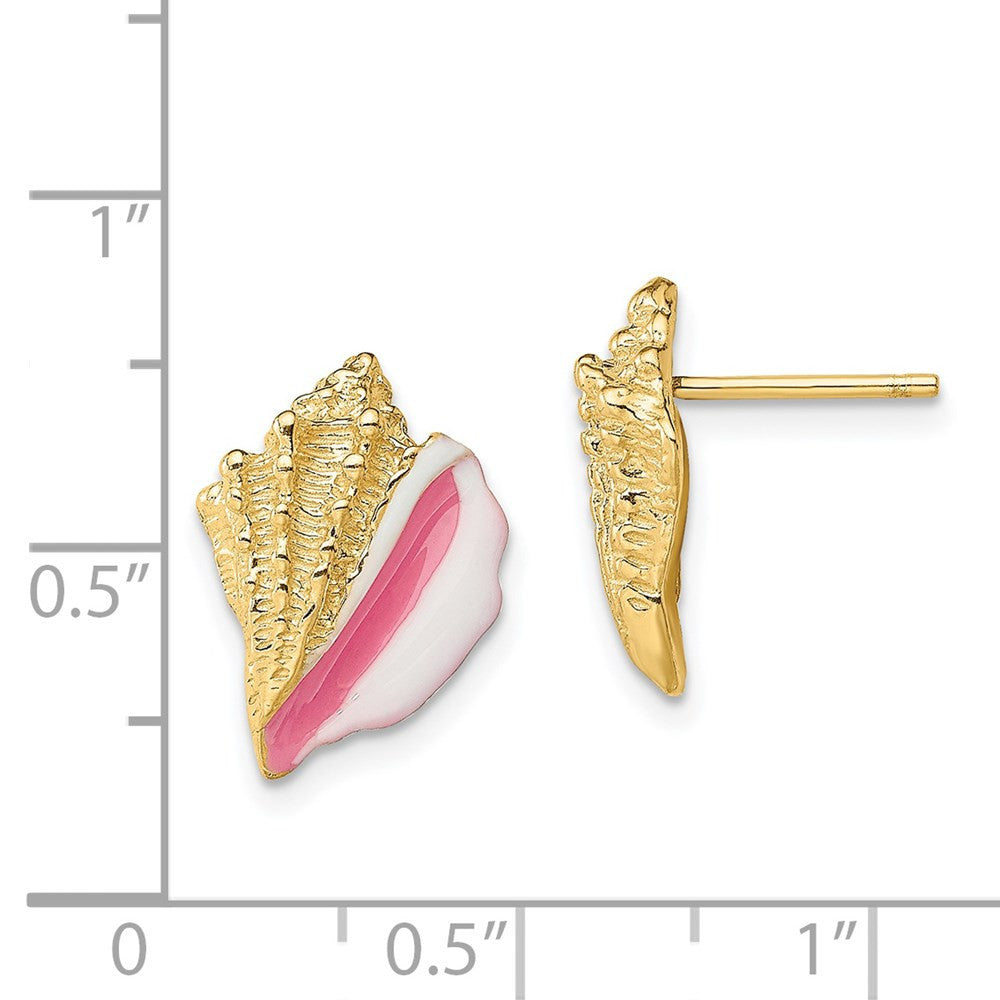 14k Yellow Gold White and Pink Enamel Conch Shell Stud Earrings