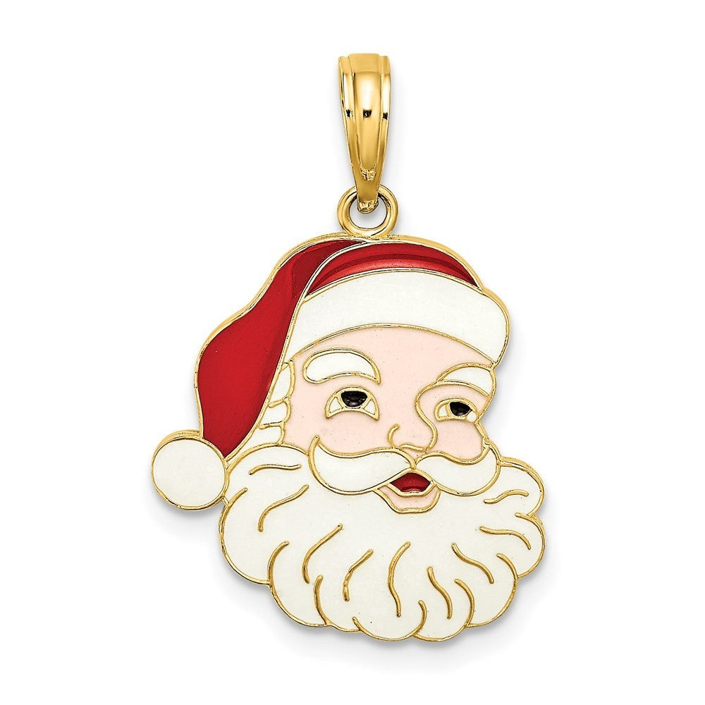 14k Yellow Gold Enamel Santa Face Charm Pendant