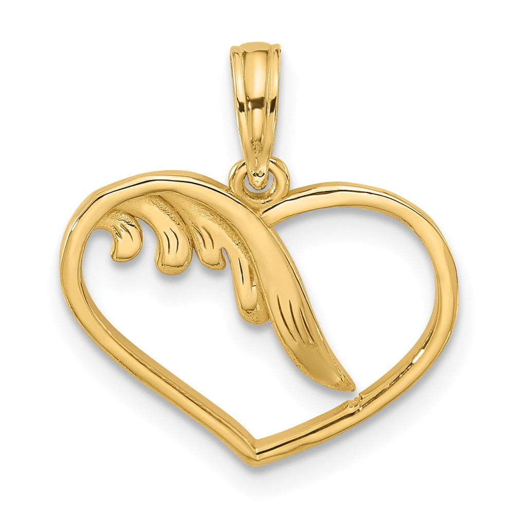 14k Yellow Gold Polished Fancy Wings and Heart Charm Pendant
