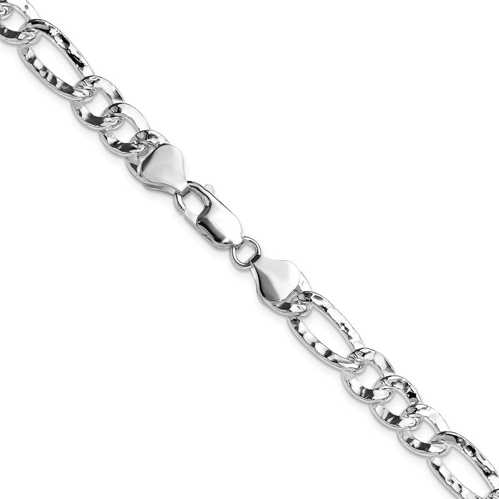 Sterling Silver 7.6mm Hammered Figaro Chain Necklace 24"