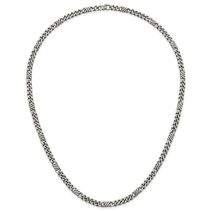 Sterling Silver Black Rhodium-plated Brushed Curb Chain Mens Necklace 22"
