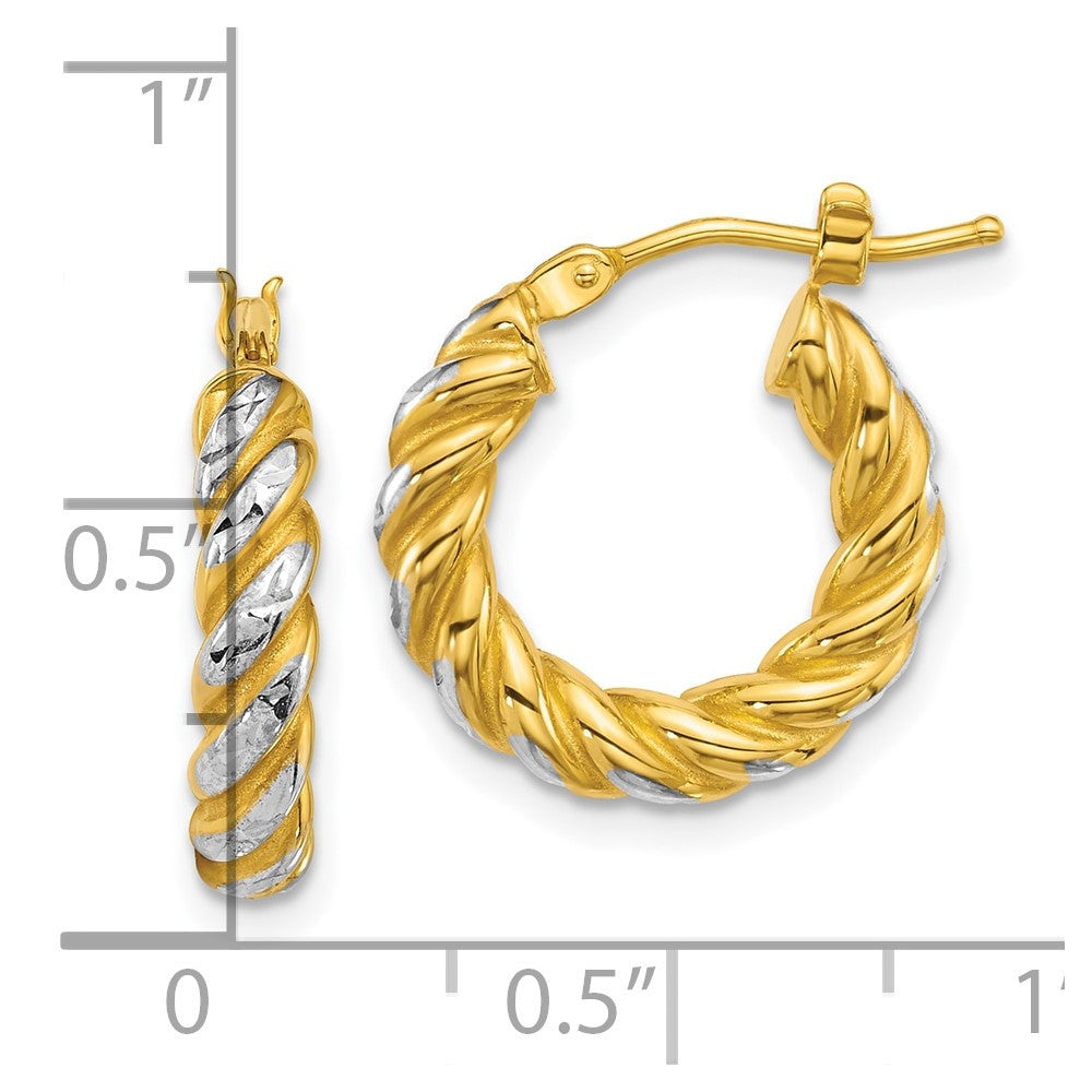 14k Yellow Gold Polished Diamond-cut Twisted 3.75mm Tube Hoop Earrings