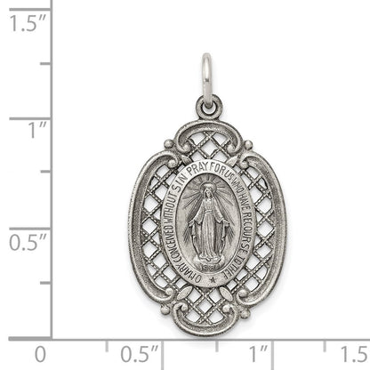 Sterling Silver Antiqued Miraculous Medal Pendant