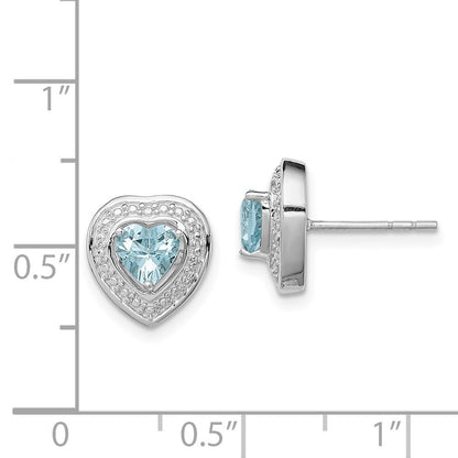Sterling Silver Rhodium-plated Aquamarine Teardrop Heart Button Stud Earrings