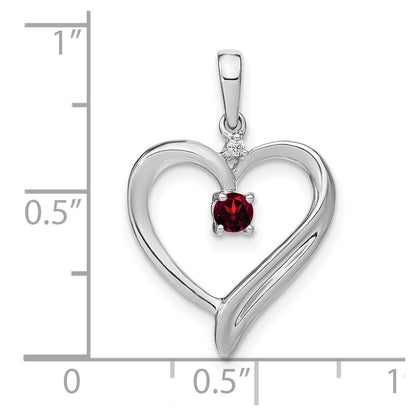 14k White Gold Garnet and Diamond Heart Pendant