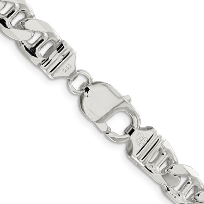 Sterling Silver 9mm Diamond-Cut Flat Anchor Curb Chain Necklace 24"