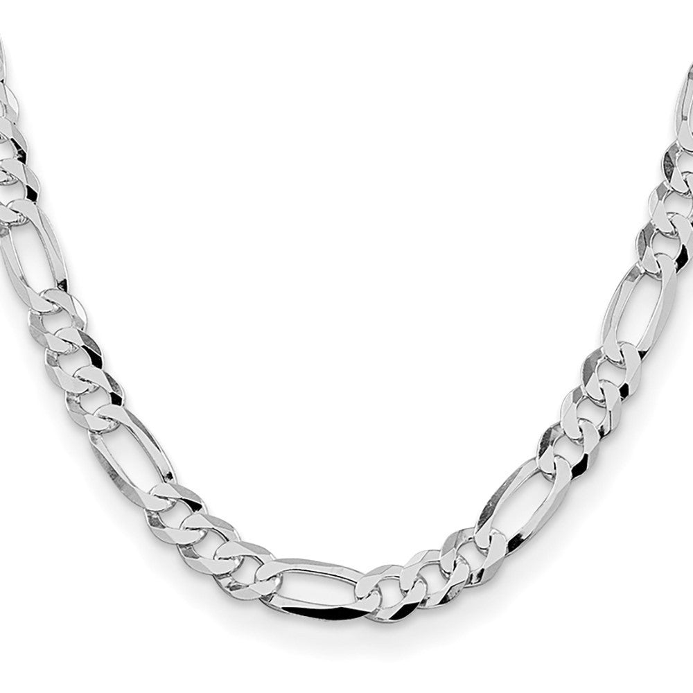 Sterling Silver Rhodium-plated Lightweight Flat Figaro Chain Necklace 22"