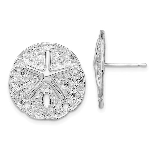 Sterling Silver Rhodium-Plated Sand Dollar with Starfish Button Stud Earrings