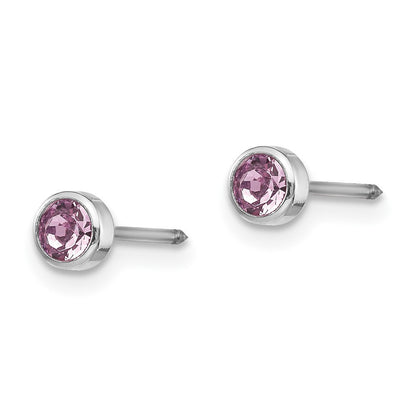 14k White Gold 4mm June Crystal Bezel Stud Earrings