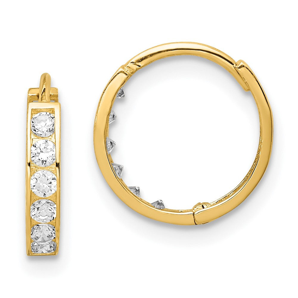 14k Yellow Gold Cubic Zirconia Hinged Hoop Earrings