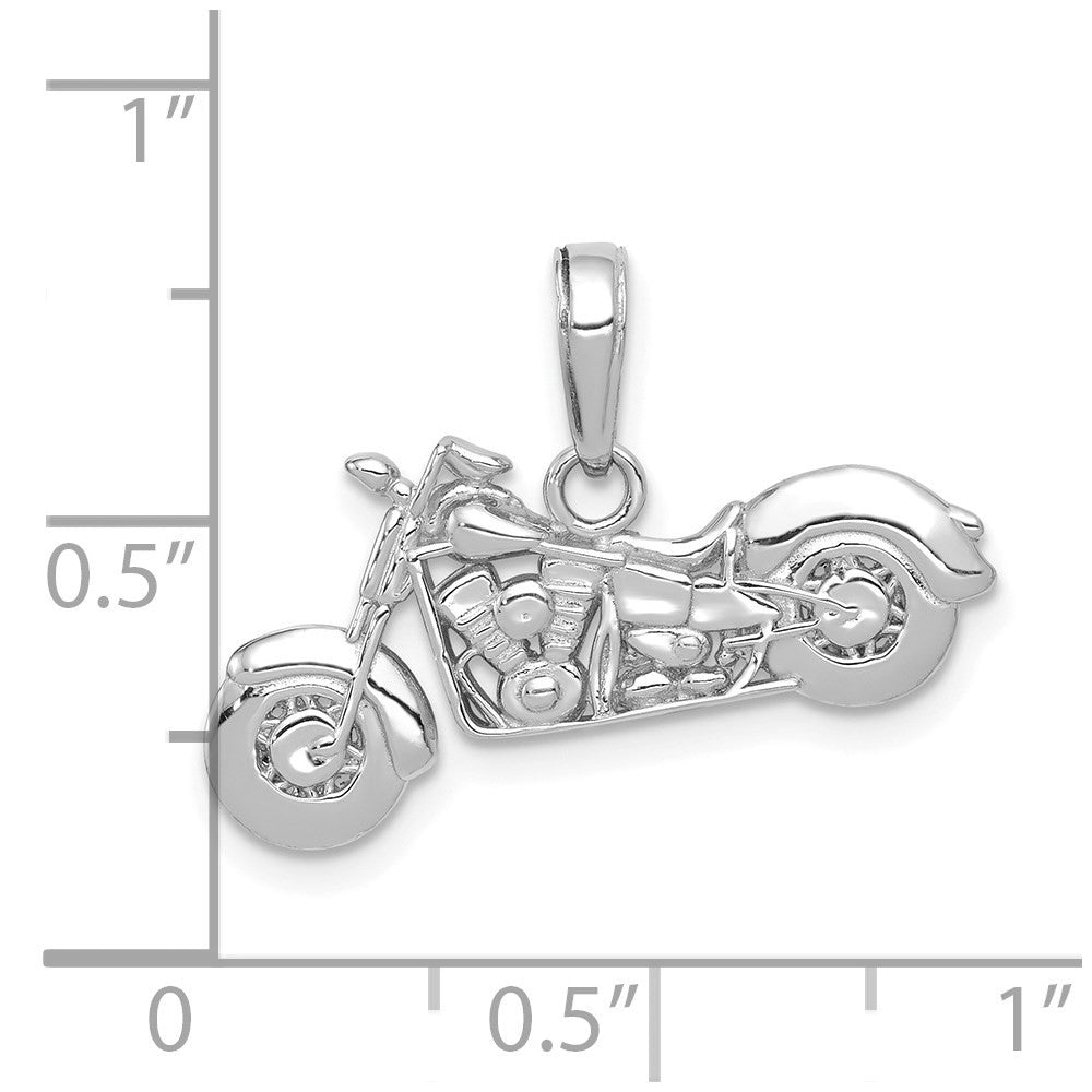 14k White Gold Polished / Textured 3-D Motorcycle Pendant