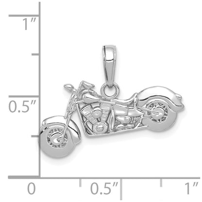 14k White Gold Polished / Textured 3-D Motorcycle Pendant