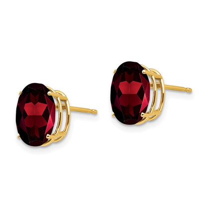 14k Yellow Gold 10x8mm Oval Garnet Stud Earrings