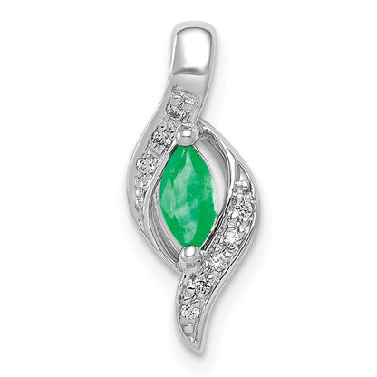 14k White Gold Diamond and Marquise Emerald Pendant