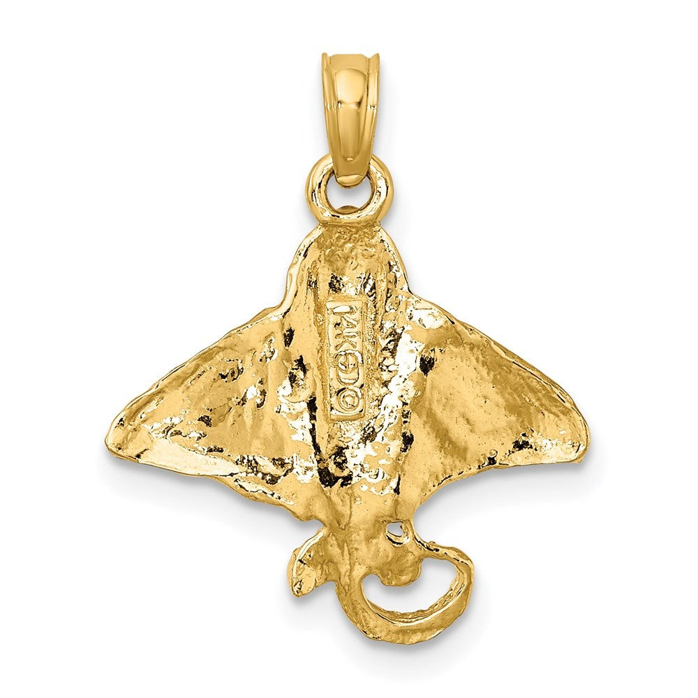 14k Yellow Gold Textured Spotted Eagle Ray Charm Pendant