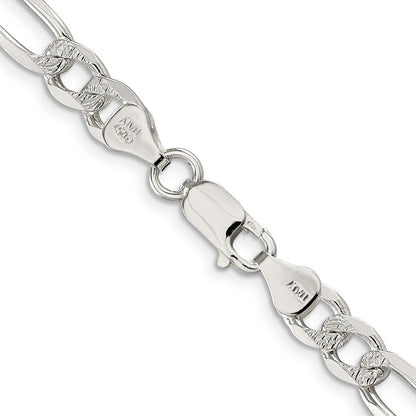 Sterling Silver 7.0mm Pav� Flat Figaro Chain Necklace 18"