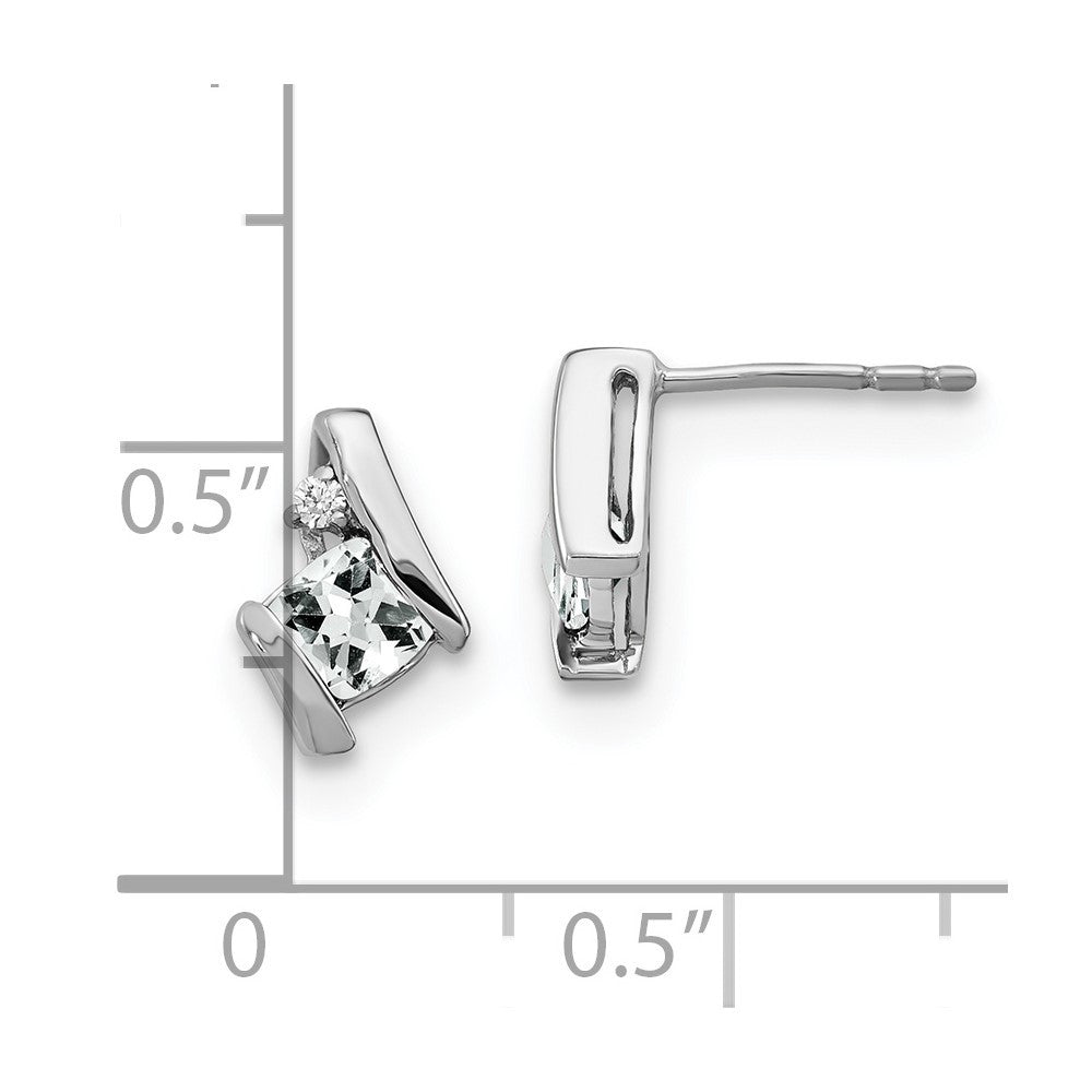 Sterling Silver Antique Cushion White Topaz and Diamond Button Stud Earrings