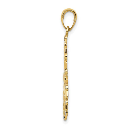 14k Yellow Gold and White Rhodium Diamond-cut Flower Pendant