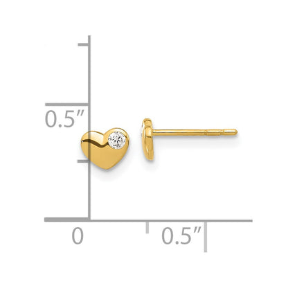 14k Yellow Gold CZ Heart Button Stud Earrings