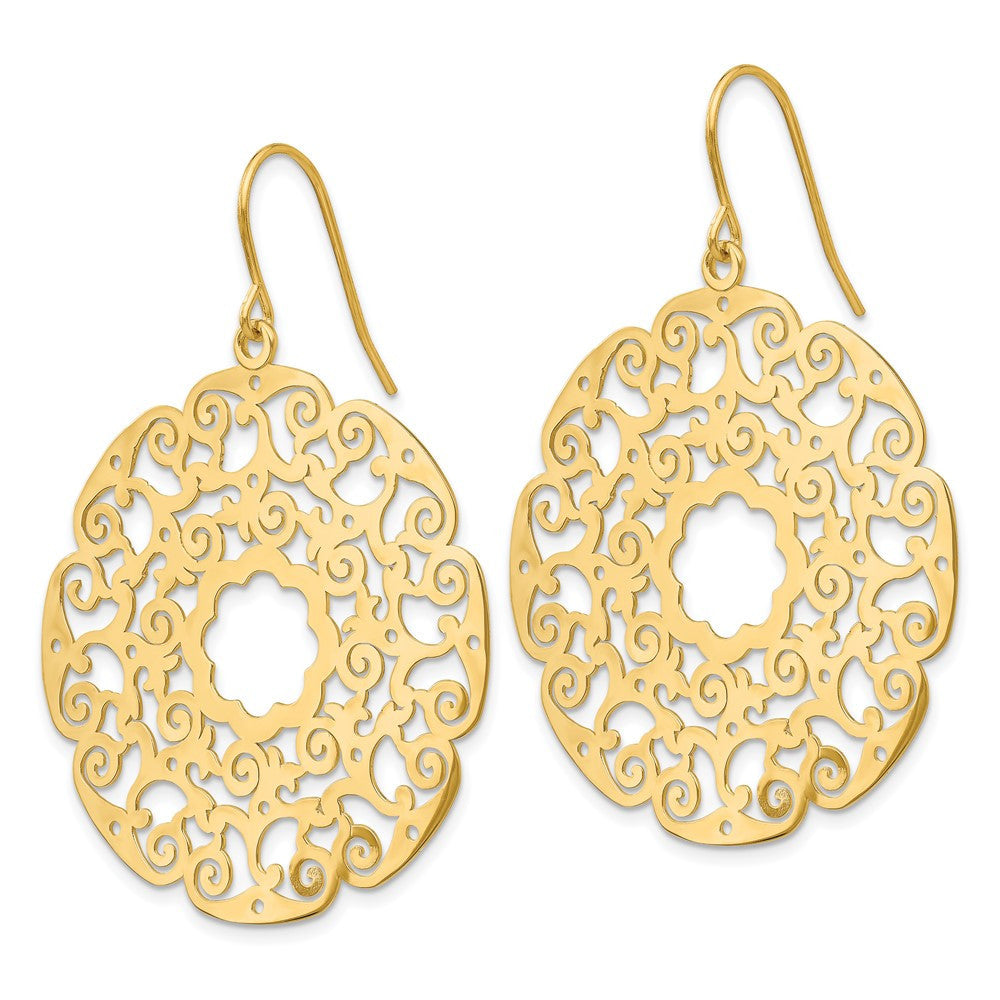 14k Yellow Gold Fancy Lace Filigree Dangle Earrings