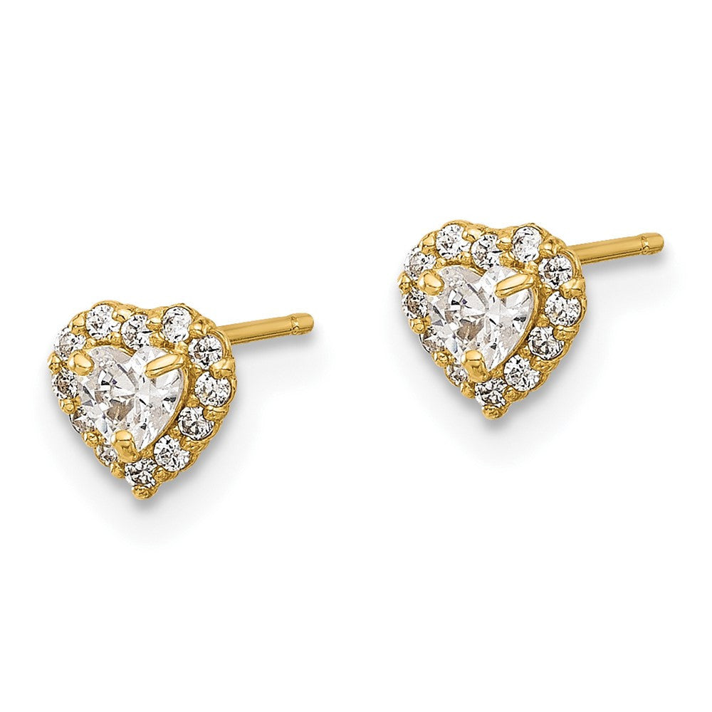 14k Yellow Gold CZ Heart Button Stud Earrings