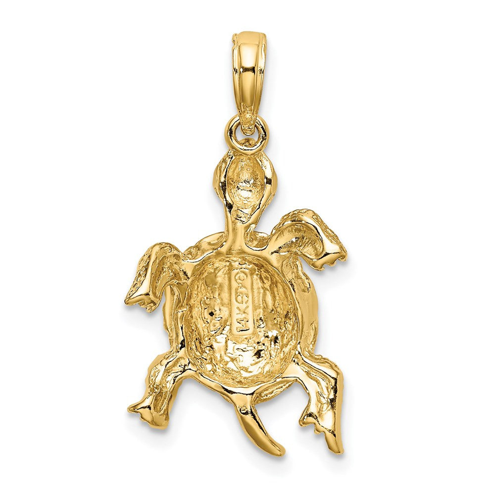 14k Yellow Gold Polished and Textured Turtle Charm Pendant