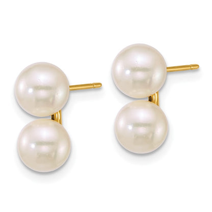 14k Yellow Gold 6-7mm Akoya Saltwater Cultured Double Pearl Stud Earrings