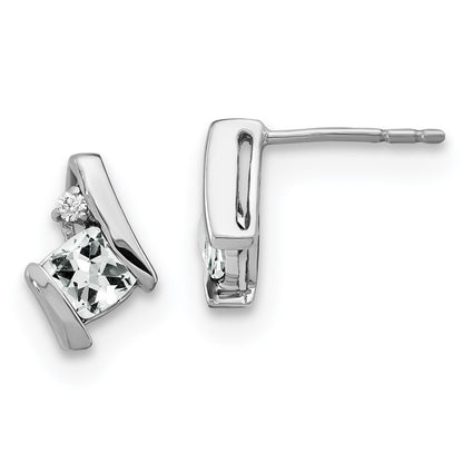 Sterling Silver Antique Cushion White Topaz and Diamond Button Stud Earrings