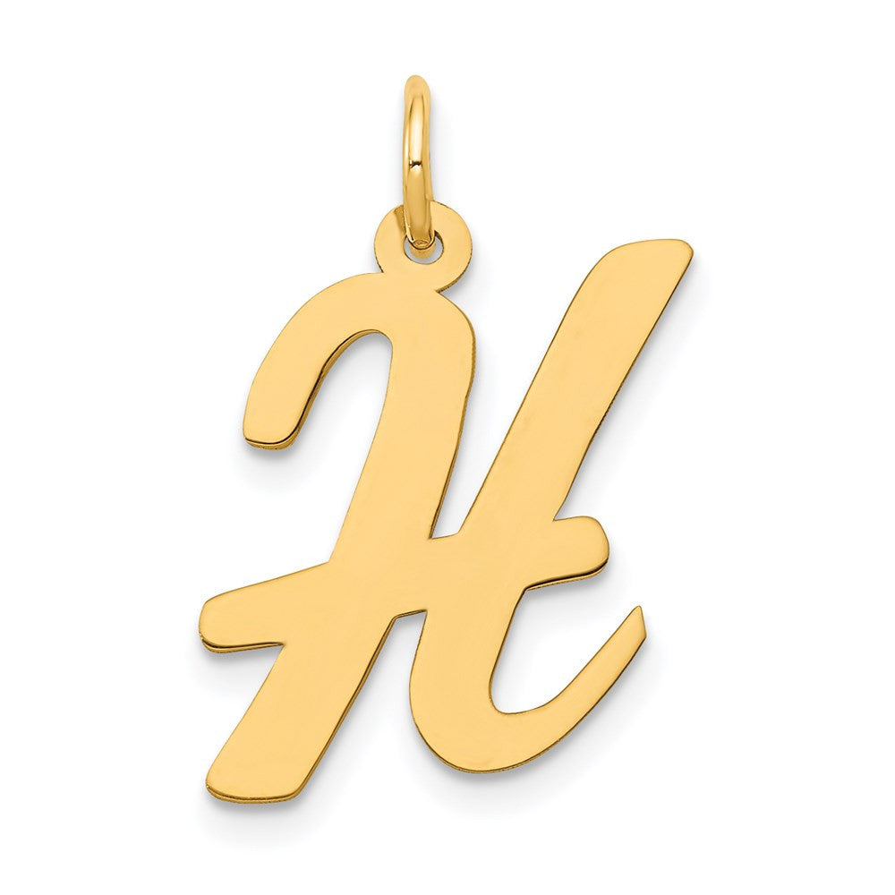 14k Yellow Gold Large Script Letter H Initial Charm Pendant