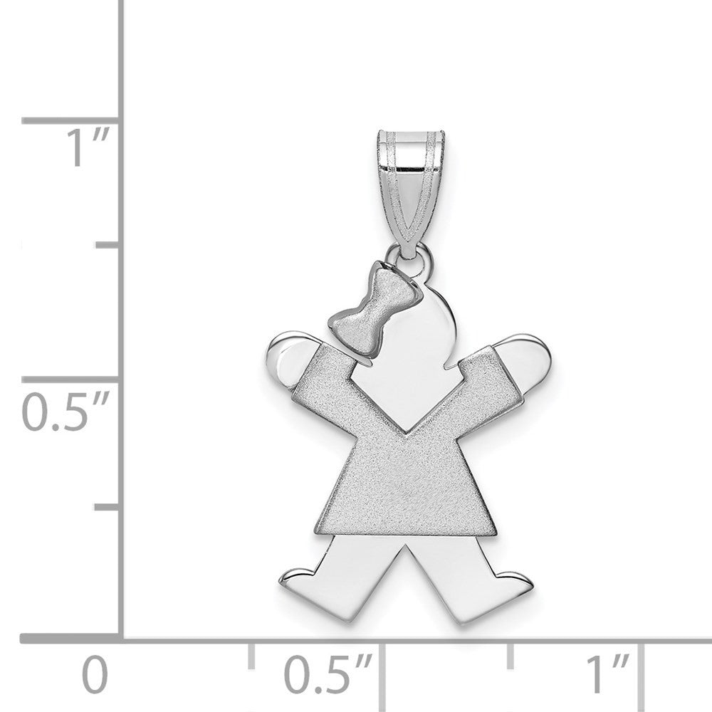 14k White Gold Small Girl Bow on Left Engravable Charm Pendant