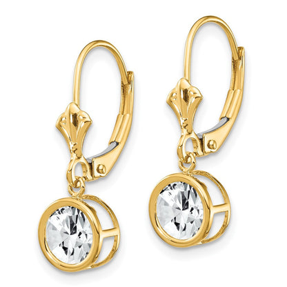 14k Yellow Gold 6mm Cubic Zirconia Leverback Drop & Dangle Earrings