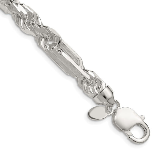 Sterling Silver 8mm Diamond-Cut Figarope Chain Necklace 18"