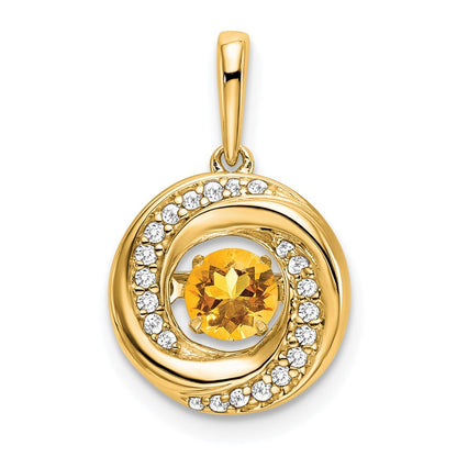 14k Yellow Gold Round Citrine and Diamond Pendant