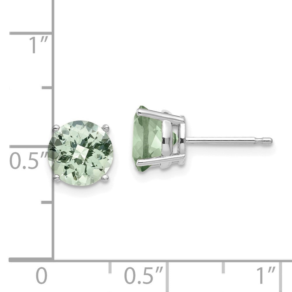 14k White Gold  7mm Round Checker-Cut Green Quartz Stud Earrings