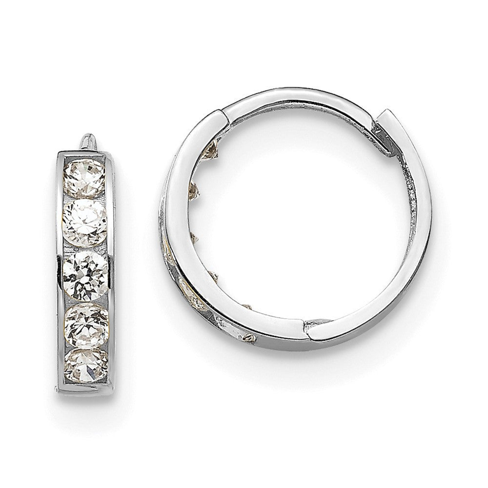 14k White Gold CZ Children's Hinged Hoop Earrings