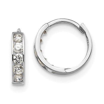 14k White Gold CZ Children's Hinged Hoop Earrings