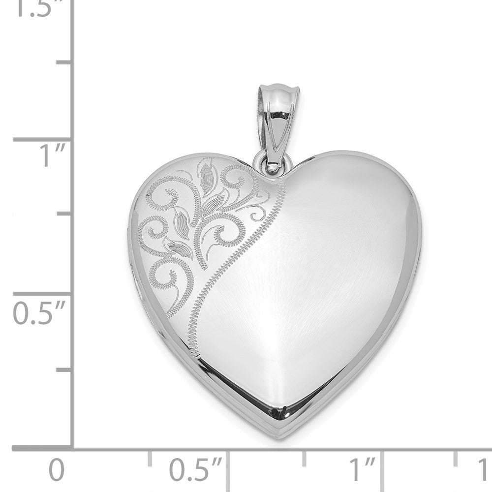 Sterling Silver Rhodium-plated 24mm Polished Swirl Heart Locket Pendant