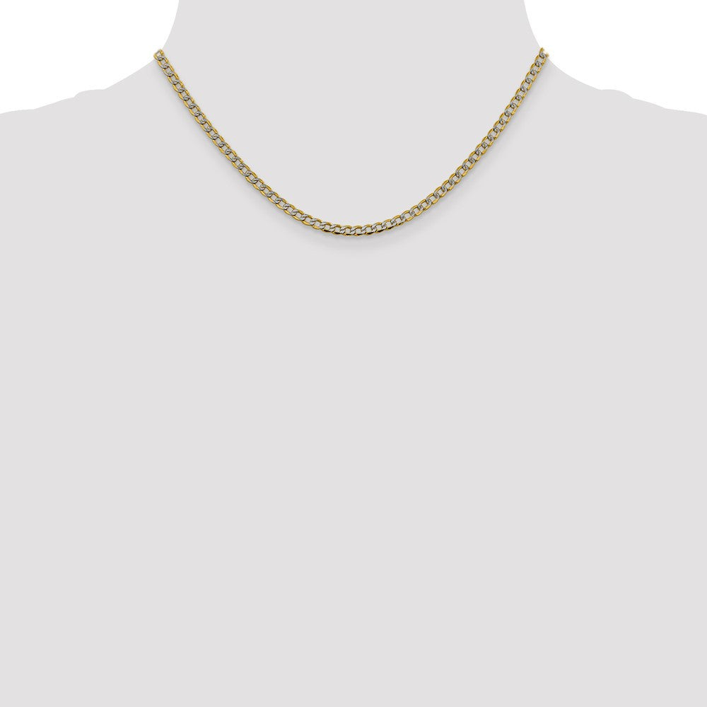 14k Yellow Gold 3.4mm Semi-Solid with Rhodium Curb Chain Necklace 16"