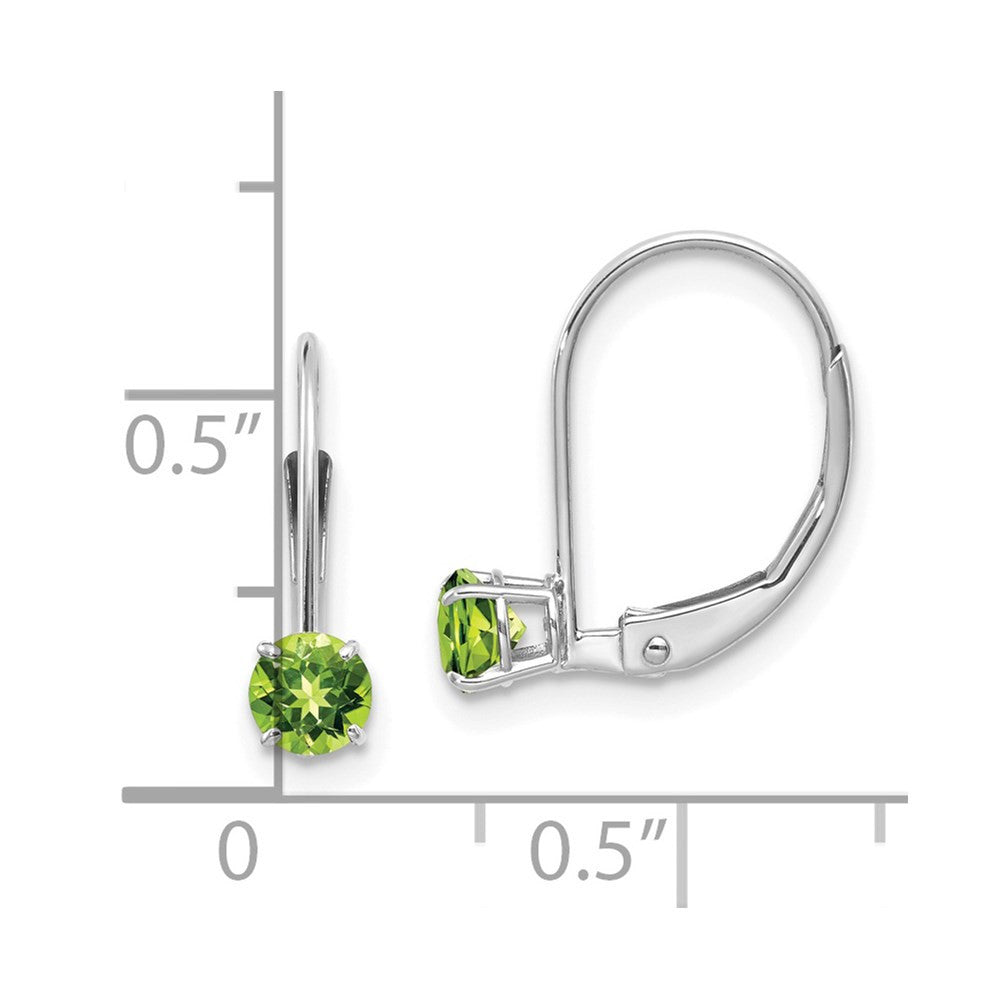14k White Gold 4mm Round August/Peridot Leverback Dangle Earrings