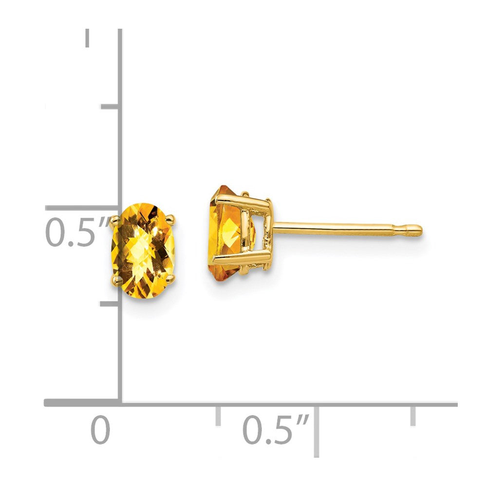14k Yellow Gold 6x4mm Oval Citrine Checker Stud Earrings