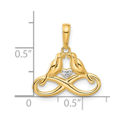 14k Yellow Gold and White Rhodium Diamond-Cut Infinity Love Birds Pendant