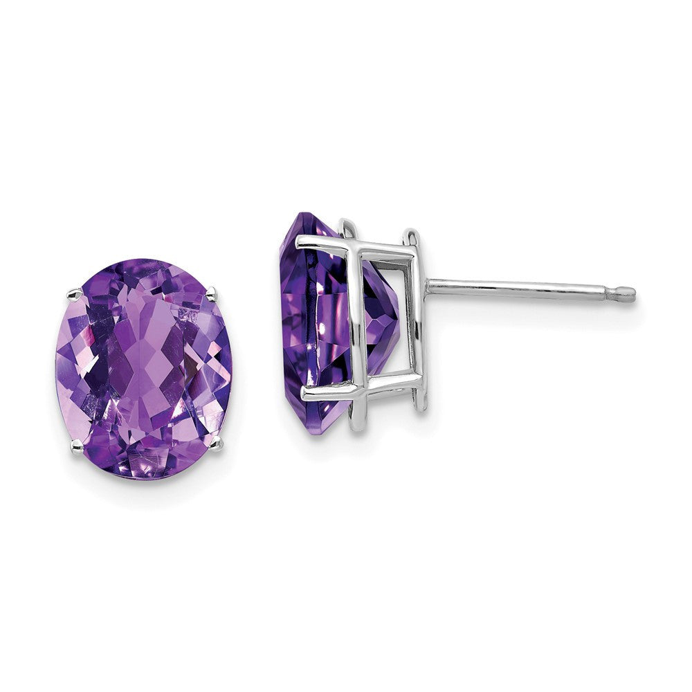 14k White Gold 10x8mm Oval Amethyst Stud Earrings