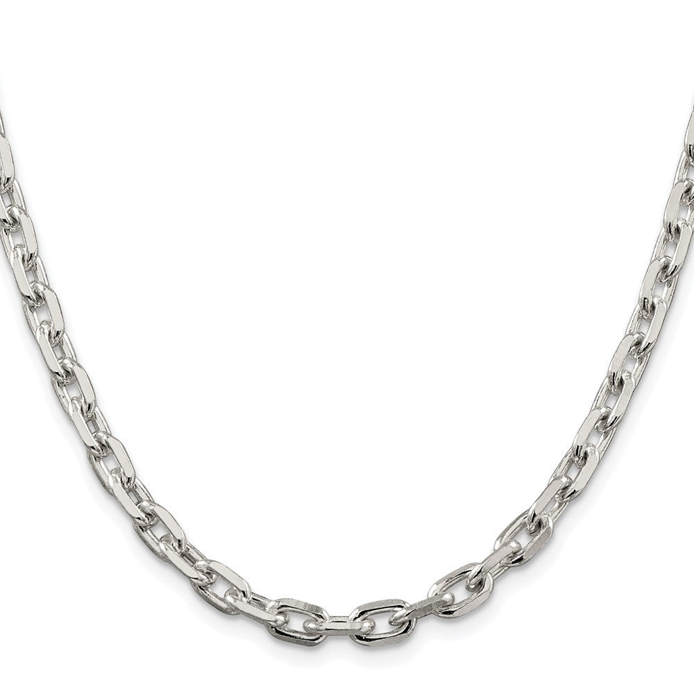 Sterling Silver Rhodium-plated 5.4mm Beveled Oval Cable Chain Necklace 24"