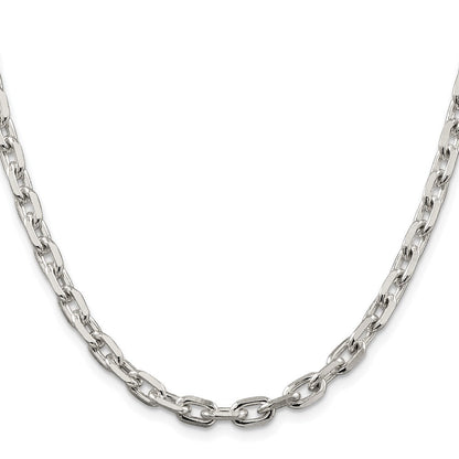 Sterling Silver Rhodium-plated 5.4mm Beveled Oval Cable Chain Necklace 24"