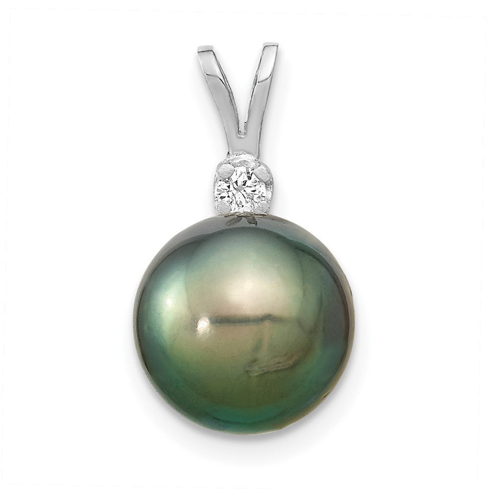 14k White Gold 10-11mm Black Tahitian Saltwater Cultured Pearl & Diamond Pendant