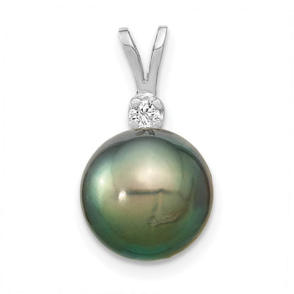 14k White Gold 10-11mm Black Tahitian Saltwater Cultured Pearl & Diamond Pendant