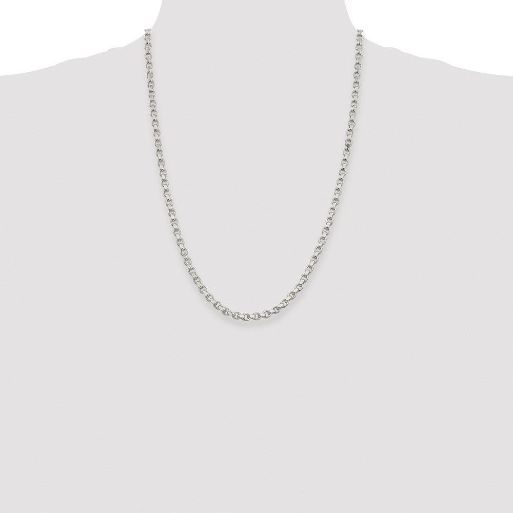 Sterling Silver Rhodium-plated 4mm Diamond-cut Rolo Chain Necklace 24"